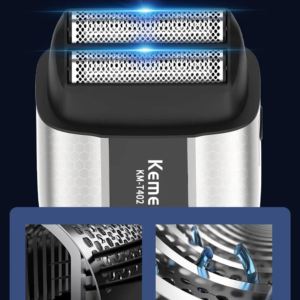 Kemei T402 Afeitadoras de doble lámina de metal desinfectante UV Máquina de afeitar recíproca profesional para barberos para hombres Máquina de afeitar para cabeza calva