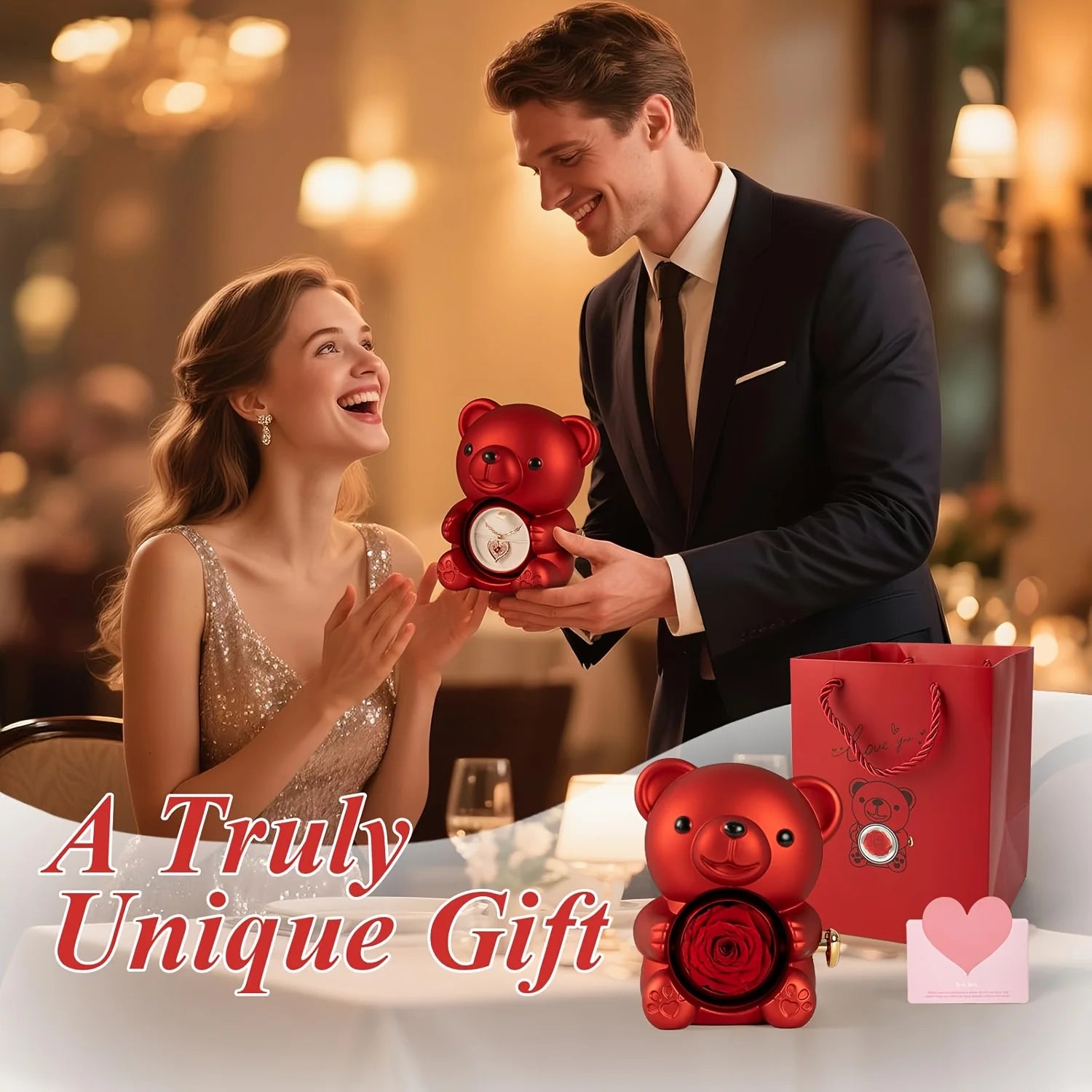 Teddy Bear Rose Gift Box | Jewelry Box,Includes Artificial Rose, Party Gift Box and Gift Bag,Ideal for Valentine'S Day, Mother'S