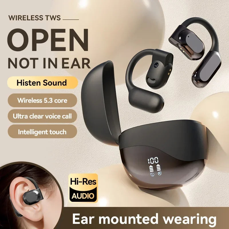 Auriculares inalámbricos Bluetooth OWS de conducción aérea con gancho para la oreja, manos libres, con cancelación de ruido, Audifonos deportivos