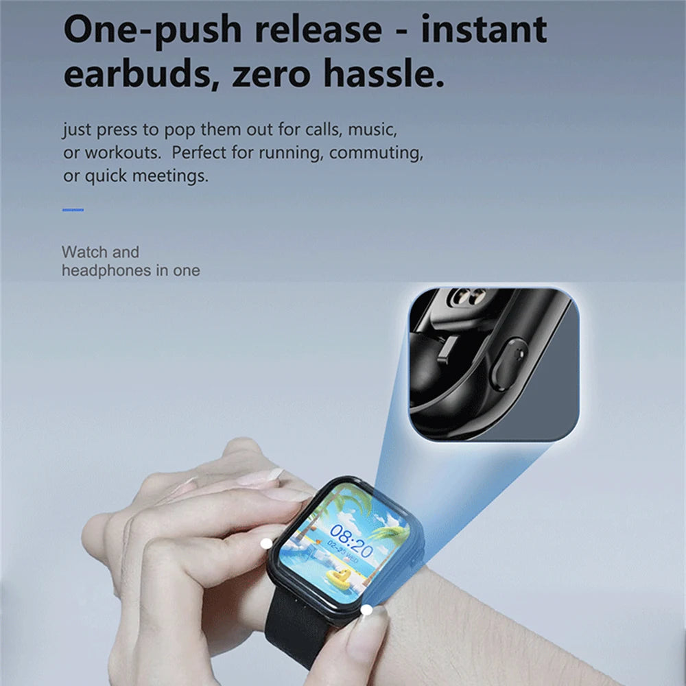 Smartwatch Resistente al Agua 2 en 1 Equipado con Auriculares TWS Smart Watch Hombres Mujeres Deportes Frecuencia Cardíaca Monitoreo de Salud Llamadas BT Música