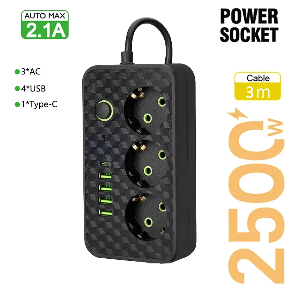 EU Plug Socket 4 Sockets Power Strip With 2 USB Type-C Port Without Extension Wall Charger Adapter For Home Offices
