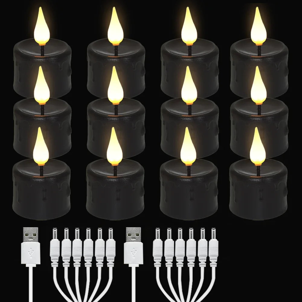 Rechargeable Flameless LED Candle Lights Warm Light for Home Decor Wedding Holiday Night Lights Halloween Black Candle Light