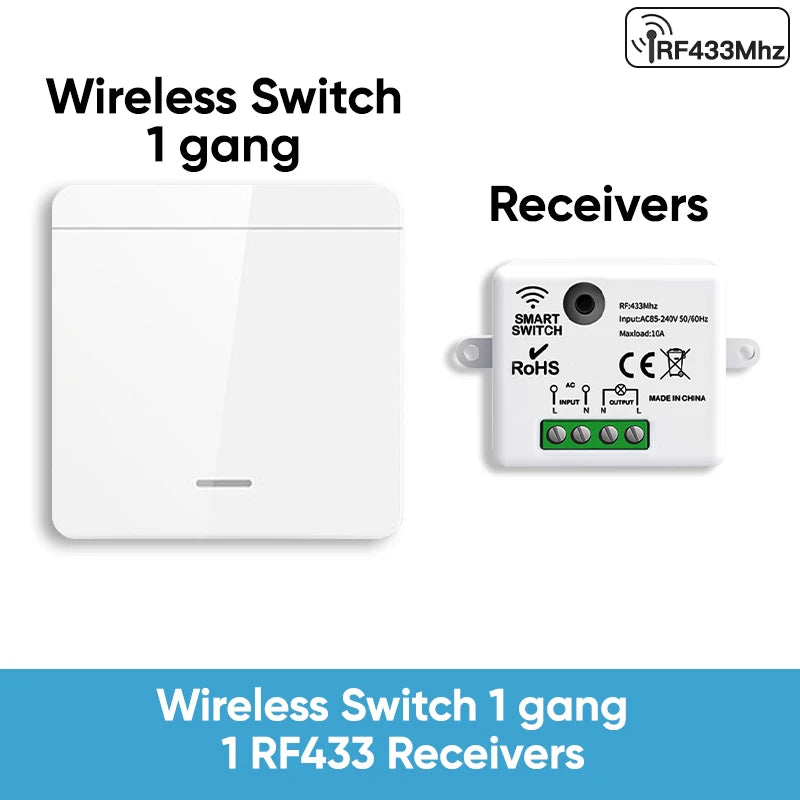 TNCE RF433 Relay Receiver,Wireless Light Switch 433Mhz Mini Remote Control,1/2/3Gang Wall Transmitter Switch, Led Lamp Fan Smart