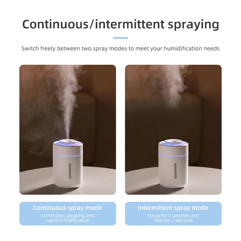 1 humidificador de aire portátil, funcionamiento silencioso, modo de pulverización fina, con luces ambientales - Humidificador USB portátil para uso en interiores