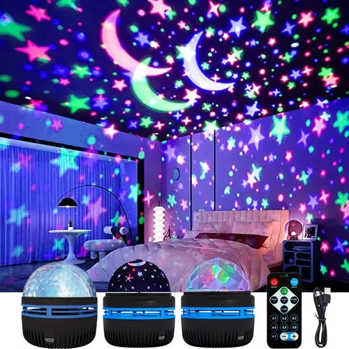 1/3PCS Luz nocturna LED estrellada con control remoto, lámpara de proyección de estrella y luna giratoria, enchufe USB, bola mágica, decoración de ambiente de escenario
