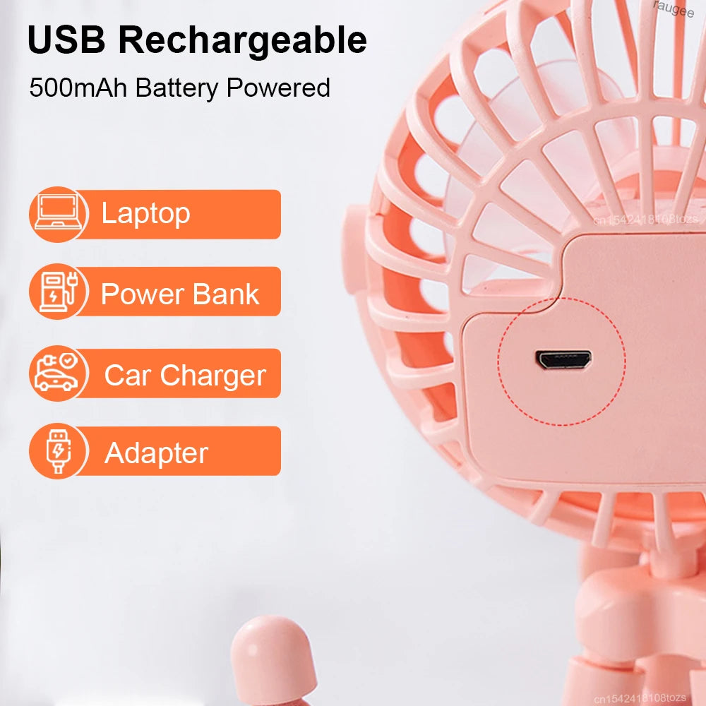Octopus Fan Mini Flexible Tripod Cooler Fan Portable 360° Rotate Handheld Desk Fan for Stroller Bike Travel Winding Vertical Fan