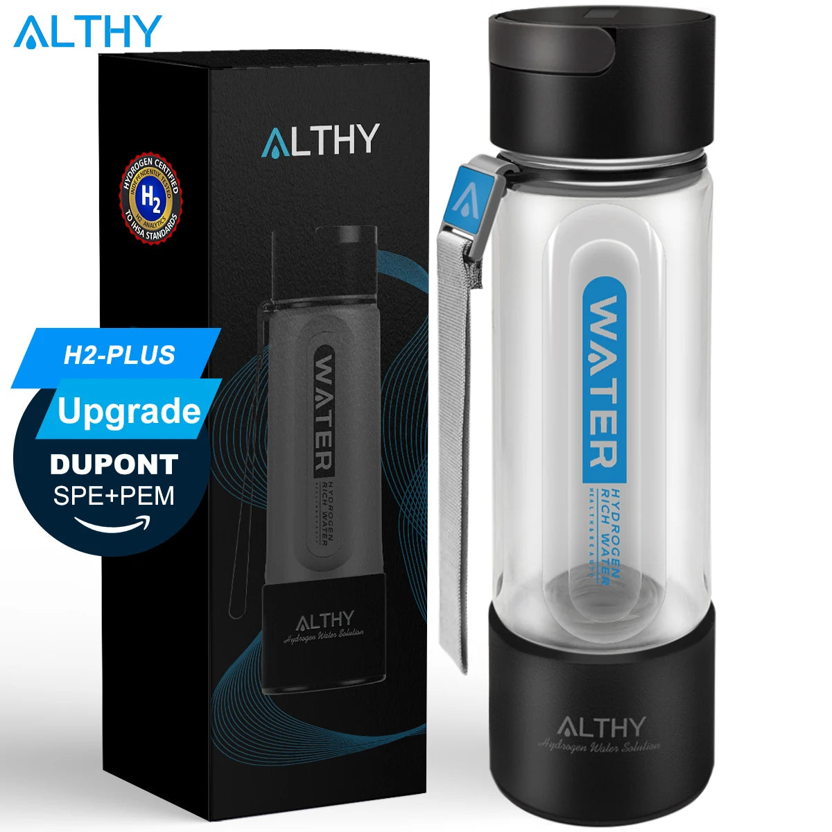 ALTHY Hydrogen Water Generator Bottle Cup DuPont SPE+PEM Dual Chamber Maker lonizer,Plus Electrolysis Times,H2 Inhalation device