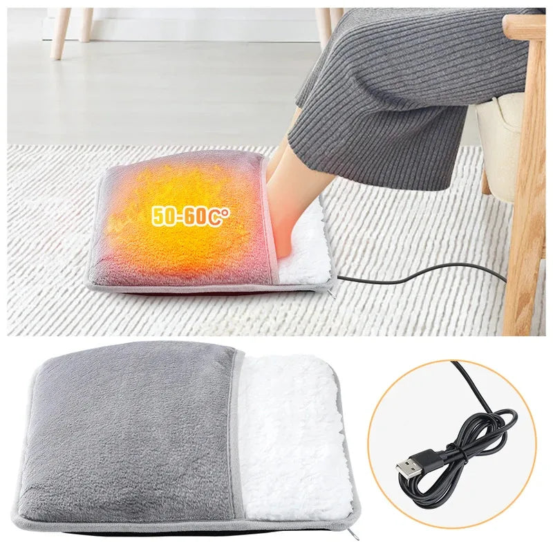 Manta eléctrica de invierno para pies con calefacción USB, almohadilla de felpa suave y lavable para calentar los pies, calentador para mejorar el sueño, alfombrilla térmica doméstica para pies
