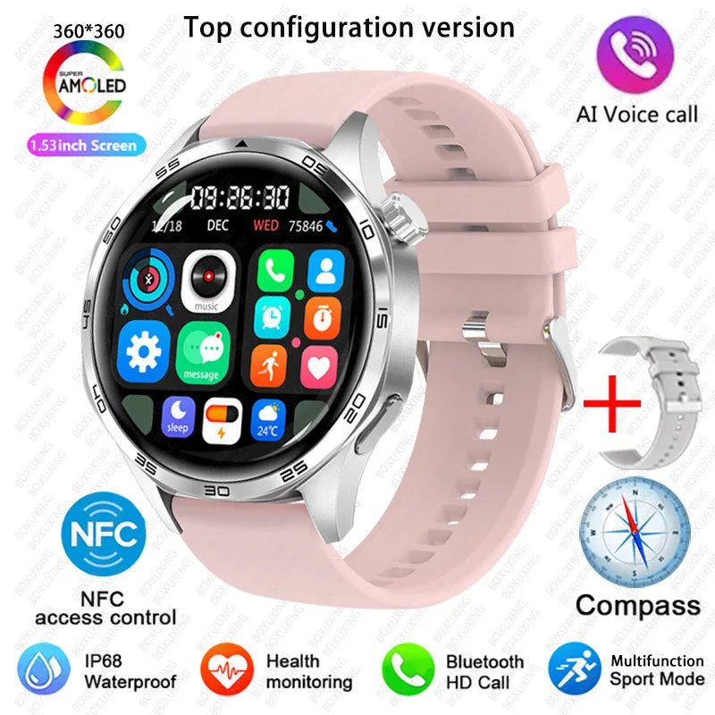BOXUXING 2026 New GPS NFC Smart Watch 5 Pro Men 360*360 AMOLED Screen Heart rate Bluetooth Call IP68 Waterproof Man Smartwatch