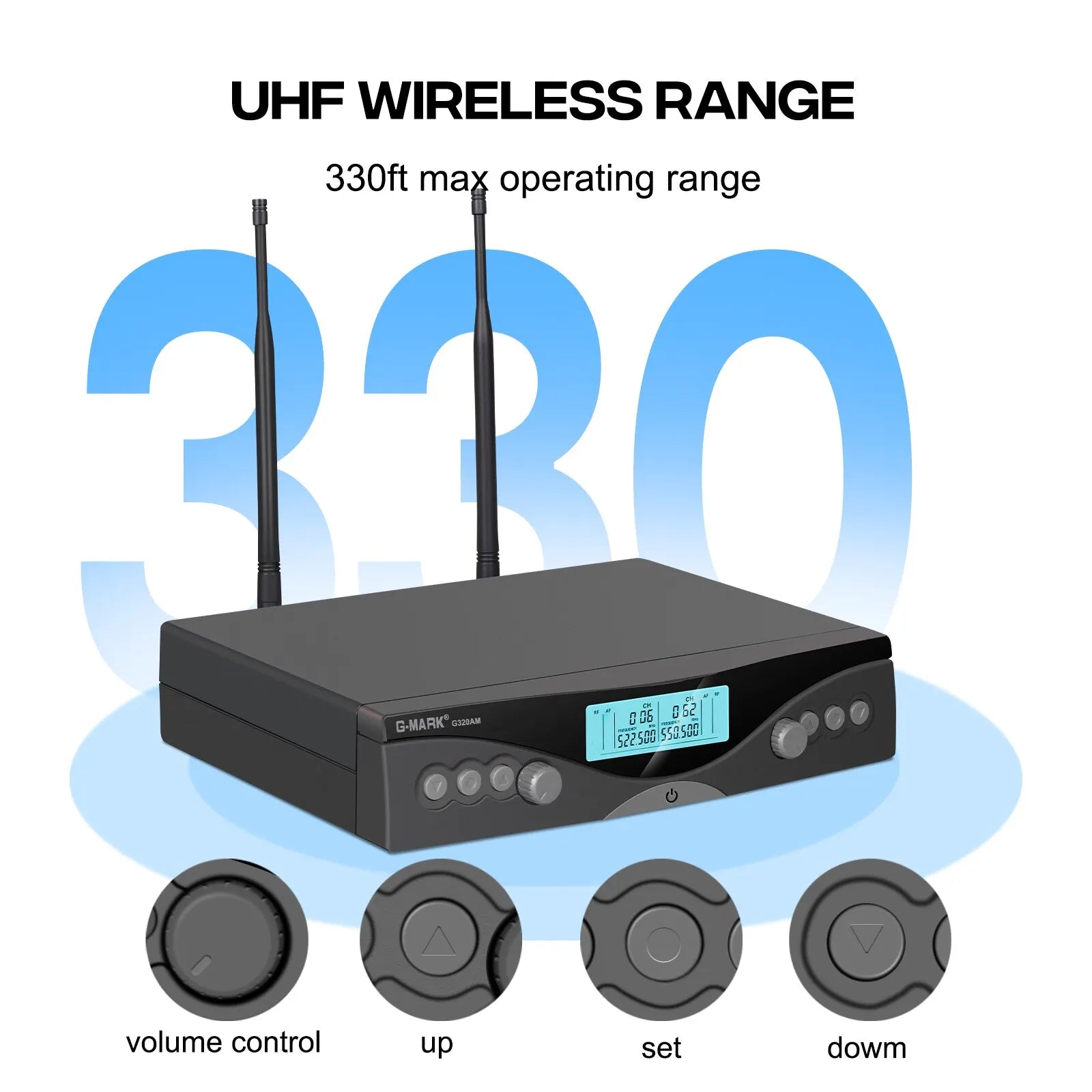 Micrófono Inalámbrico G-MARK G320AM Profesional UHF 2 Canales Micrófono de Karaoke de Mano Frecuencia Automática Ajustable 100M