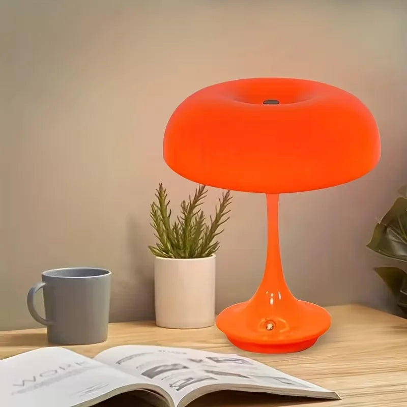 Unique Mushroom Table Lamp, Touch Control 3 Colors Dimmable, Cordless USB Rechargeable LED Bedside Lamp for Bedroom Office Decor