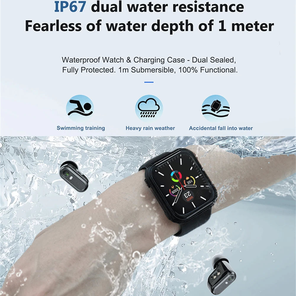 Smartwatch Resistente al Agua 2 en 1 Equipado con Auriculares TWS Smart Watch Hombres Mujeres Deportes Frecuencia Cardíaca Monitoreo de Salud Llamadas BT Música