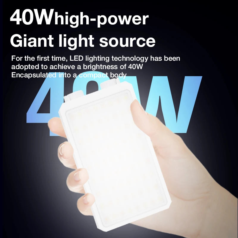40W LED Camera Light CRI/TLCI 96+ 2700-6200K Bi-Color 6400mAh Photo Studio Video Lamp Handle Portable onCamera Photography Light