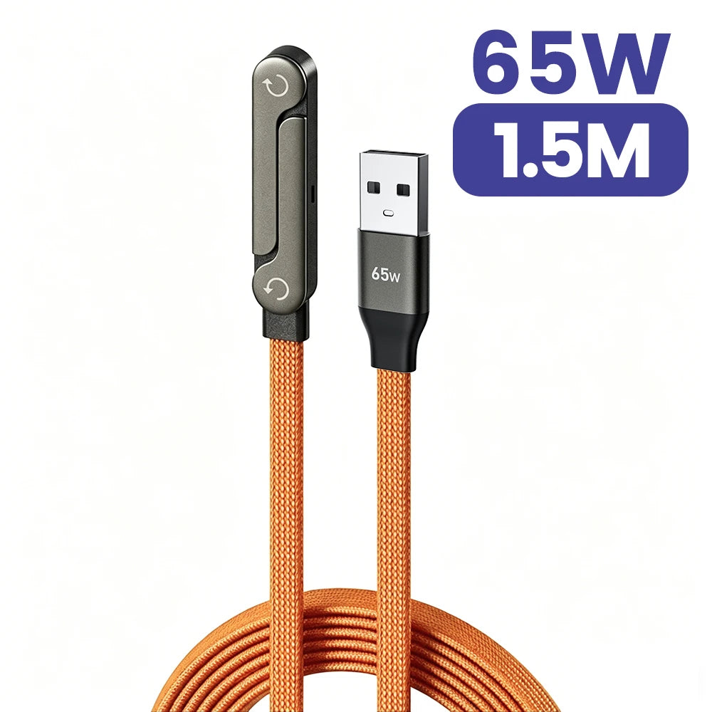 65W USB A To USB Type C Cable Quick Charge Phone Charger Cable Built In Foldable Stand Data Wire 2 in 1 USB C Charging Line