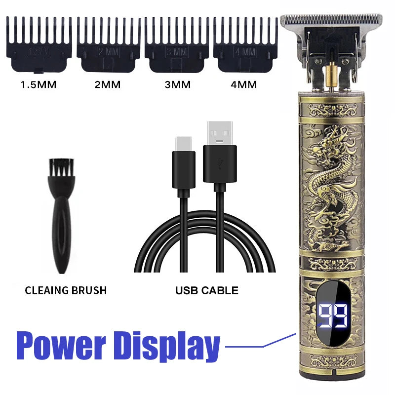 Men's Electric Vintage T9 Hair Clipper For Beard Trim Tools Professional Carving USB Charging Barber Hair Cutting Machine