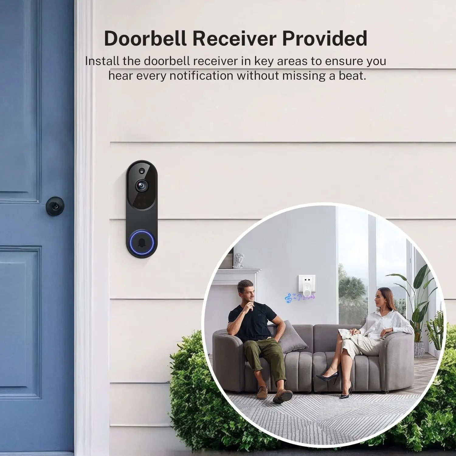 Cámara de vídeo para timbre inalámbrica Wi-Fi 1080p con audio bidireccional, visión nocturna, almacenamiento en la nube, detección de movimiento por IA, Wi-Fi de 2.4GHz