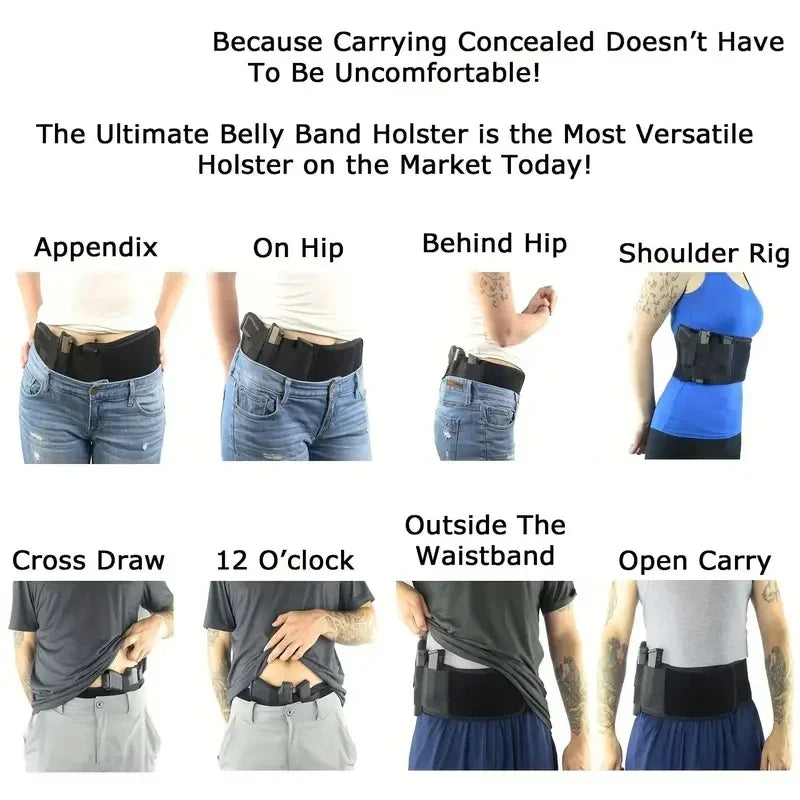 Portable Tactical Gun Holster Waist Belt Outdoor Hunting Hiking Concealed Carry Phone Bag Black Hidden Belly Defense Waist Belt