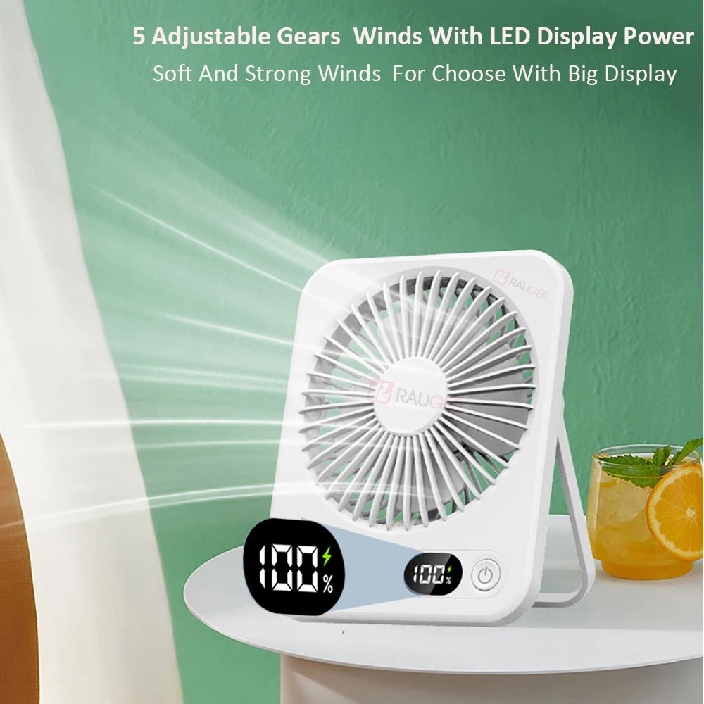 Desk Fan USB RechargeableMini 180° Tilt Folding Personal Fan 5 Gear Wind Portable Wall Fan Table Fan for Office Home Small Fan