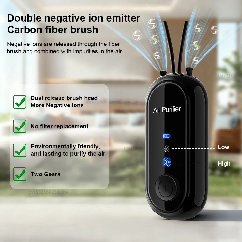 Purificador de aire portátil de iones negativos recargable por USB, mini purificador para exteriores, elimina el humo y olores peculiares, purifica el aire de forma eficiente