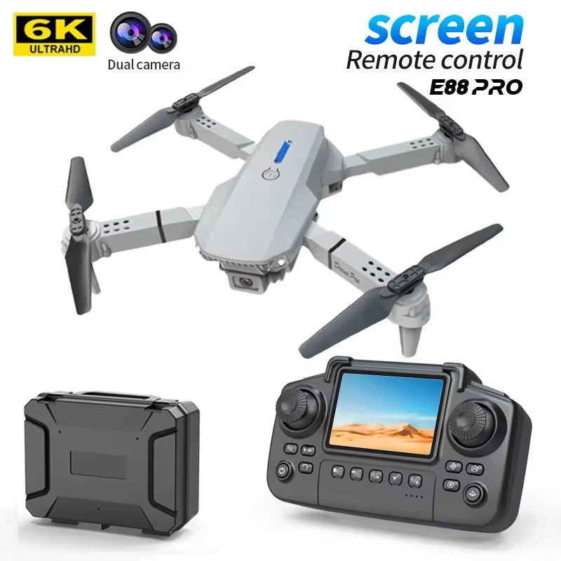2026 New E88 Big screen Foldable Drones GPS 8K HD Dual Camera Brushless Motor Obstacle Avoidance RC Quadcopter children's Toys