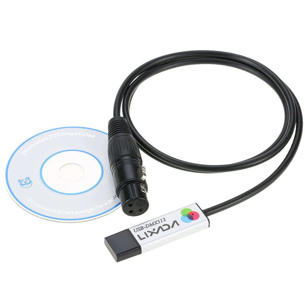 Lixada USB Lighting Console USB to DMX Interface Adapter LED DMX512 Computer PC Stage Lighting Controller Dimmer