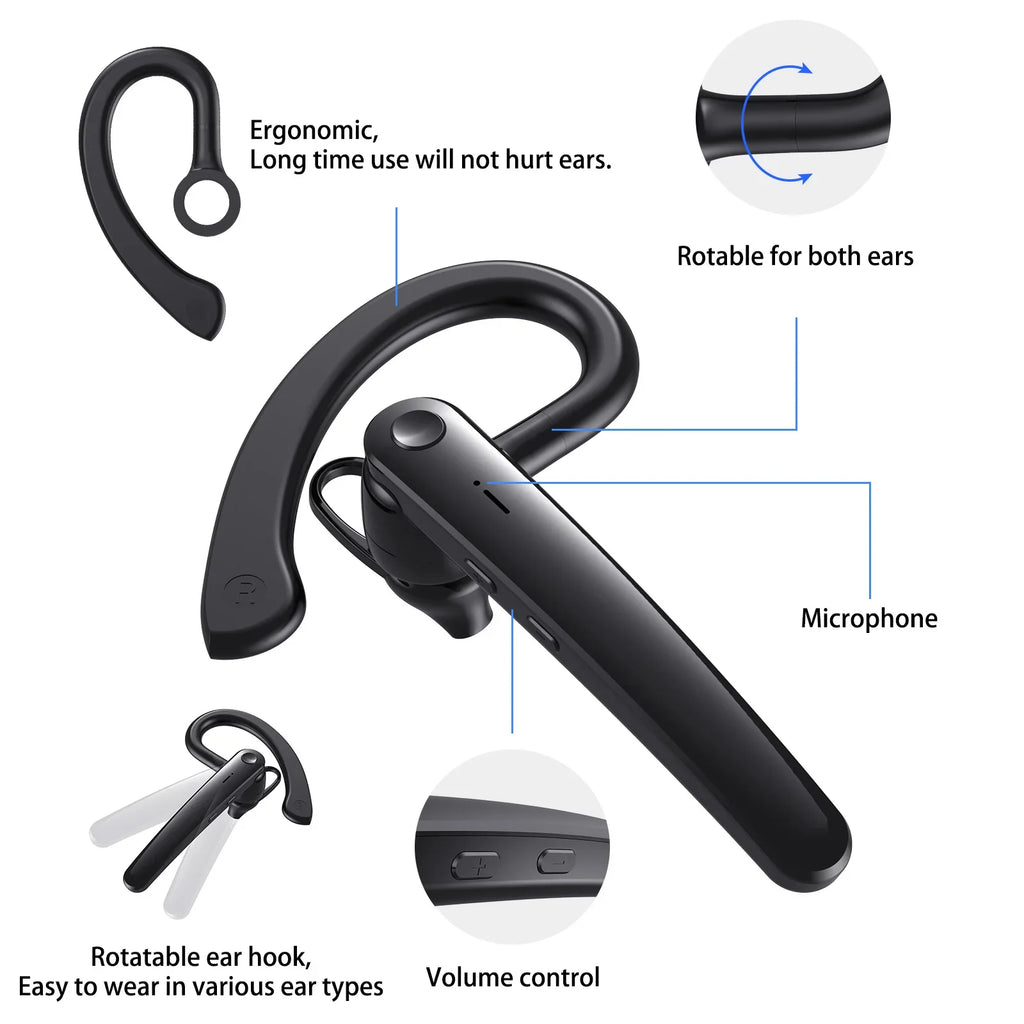 Auriculares inalámbricos Bluetooth con micrófono, audífonos con cancelación de ruido ENC, manos libres para negocios y conducción