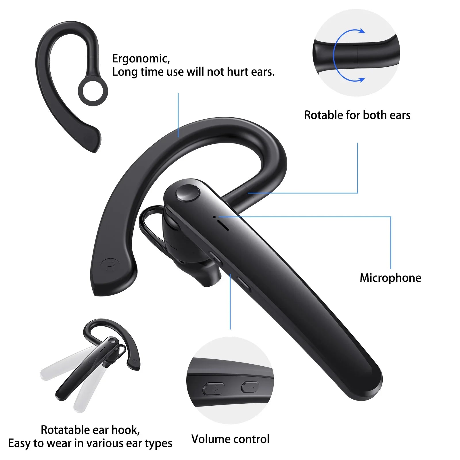 Auriculares inalámbricos Bluetooth con micrófono, audífonos con cancelación de ruido ENC, manos libres para negocios y conducción