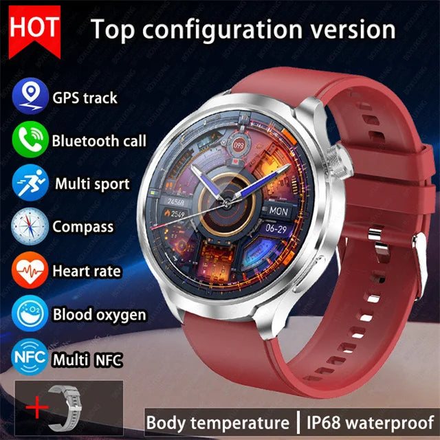 2026 New BOXUXING Outdoor Sports Smart Watch Men AMOLED Screen NFC GPS Compass Heart rate Waterproof Bluetooth Call SmartWatch