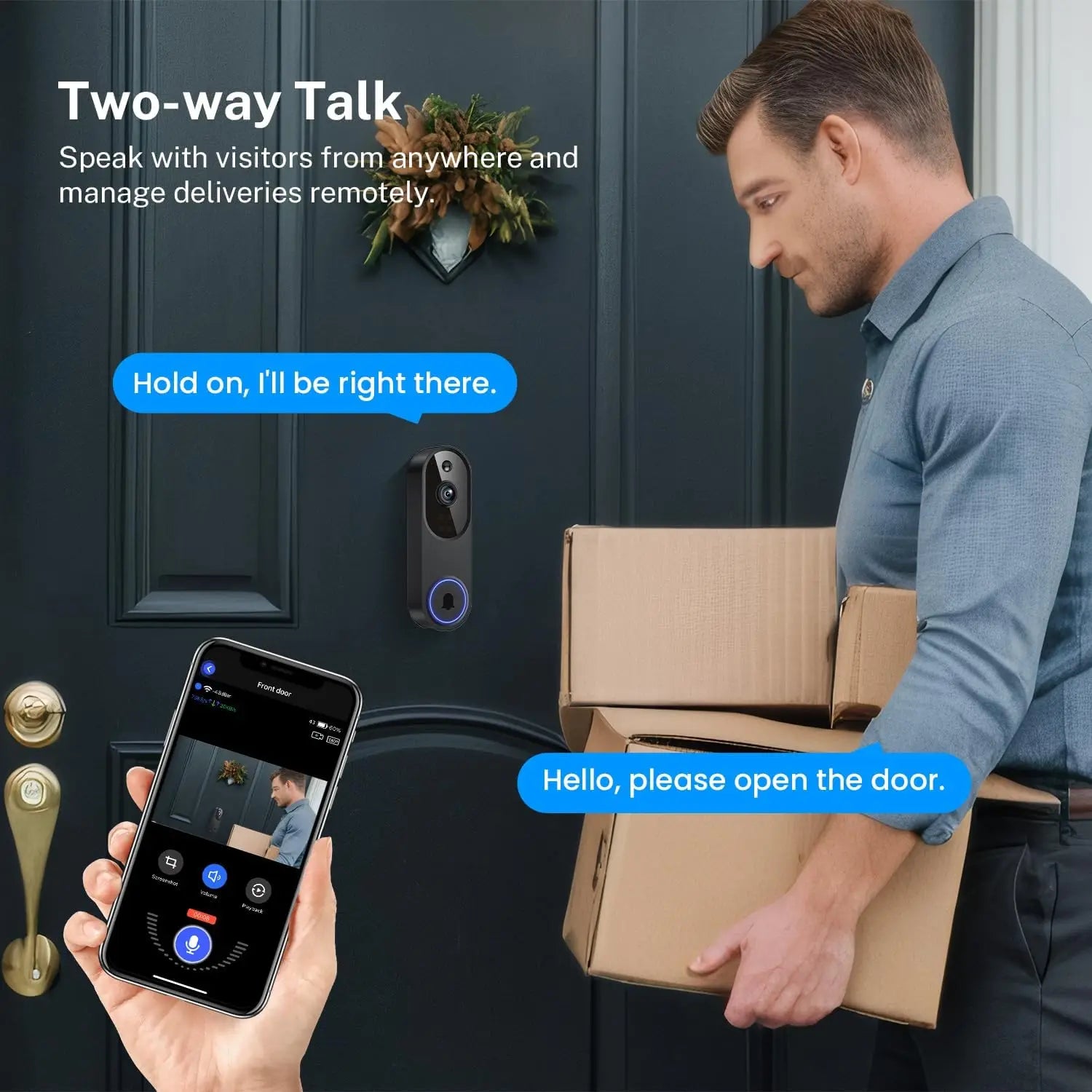 1080p Wireless Video Doorbell Camera with Two-Way Audio, Night Vision, Cloud Storage, AI Motion Detection for Home Security