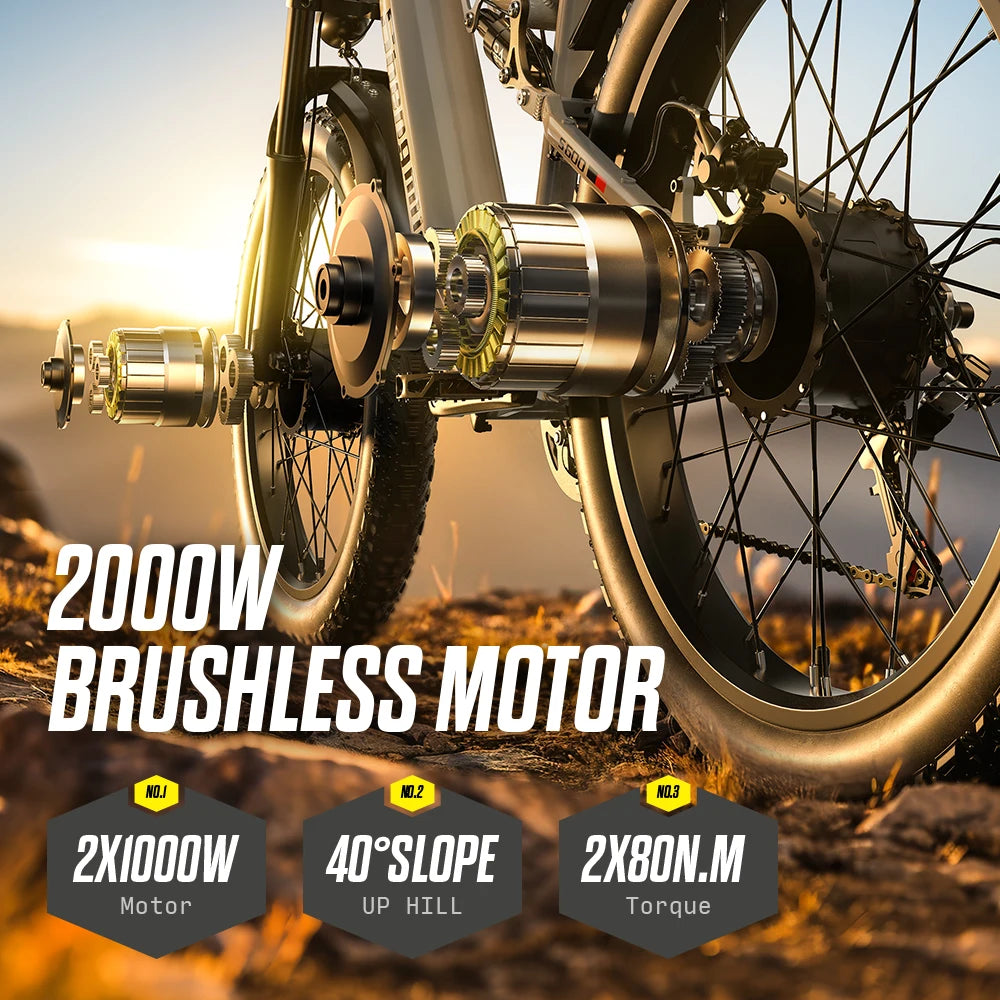 Shengmilo S600 Electric Dirt Bike 2000w Dual Motor Electric Bike Adult  48V 17.5AH Battery 26 inch Fat Tire Bicycle Electric