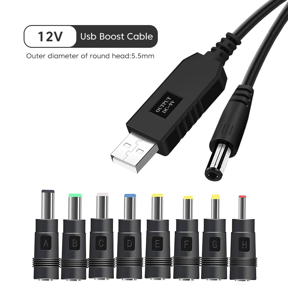 Elough WiFi to Power bank Cable Connector USB DC 5V to 12V Cable Boost Converter Step-up Cord For Wifi Router Modem Fan Speaker
