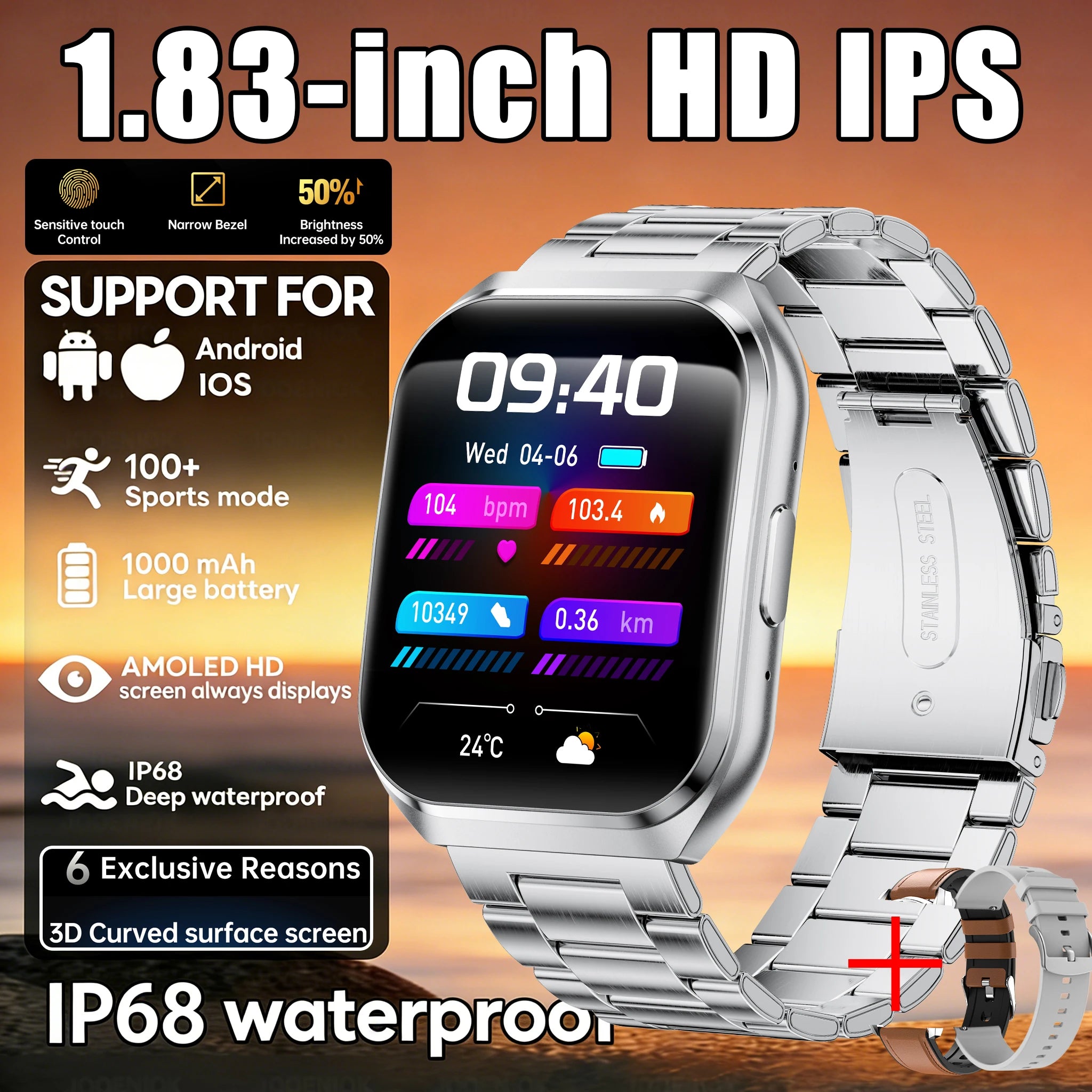 GPS Track Altimeter 1000mAh Battery IP68 Waterproof Heart Rate BT Call Sport Man Smartwatch New Outdoor Men Adult Smart Watch