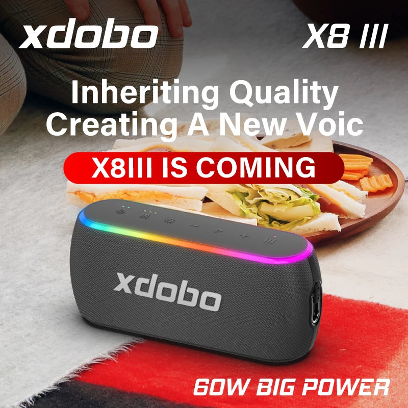 Altavoz Bluetooth XDOBO X8 III Subwoofer Inalámbrico 6600mAh 60W Potentes Graves Profundos Power Bank Fiesta al Aire Libre Senderismo Música Diversión