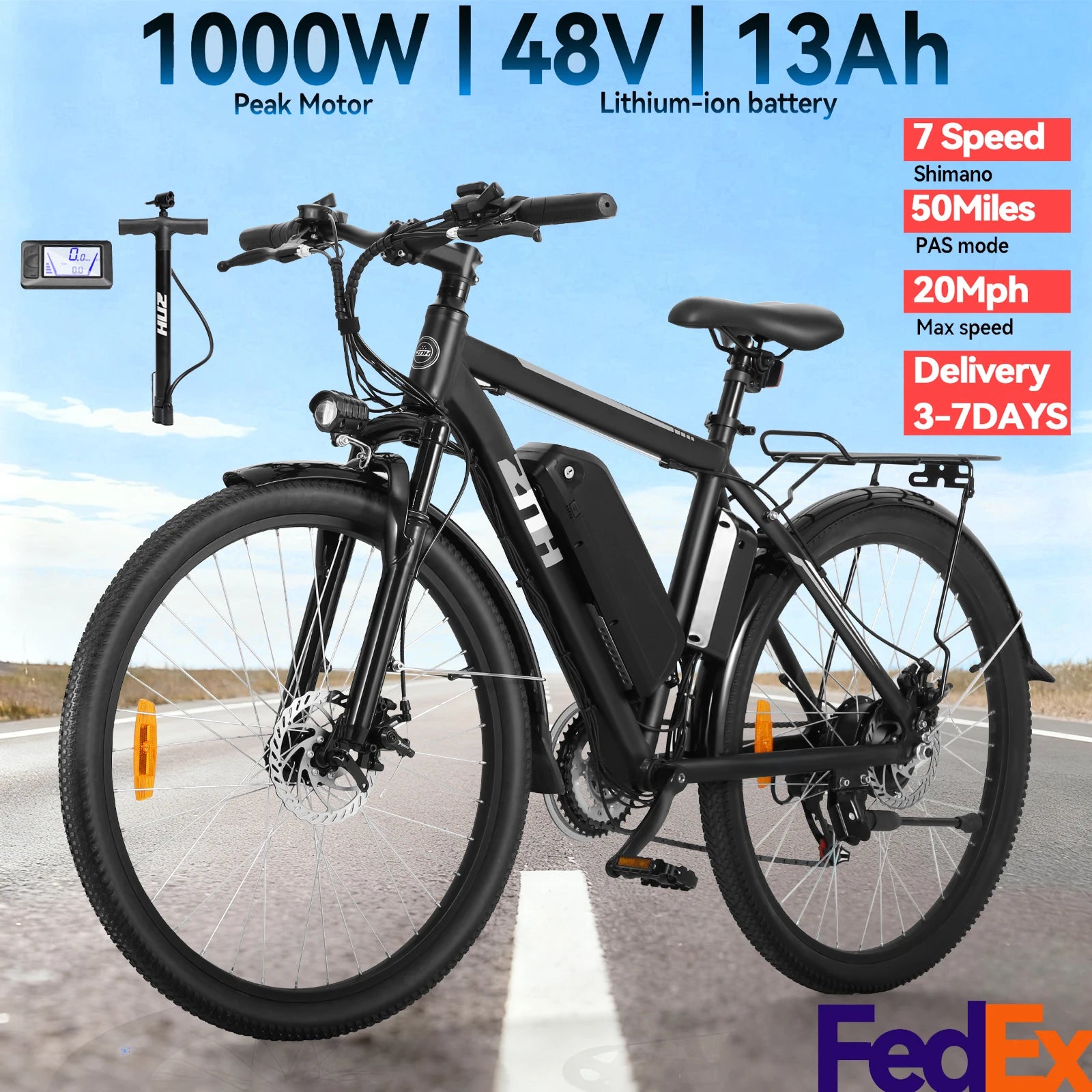 Bicicleta eléctrica ZNH 1000W, bicicleta de montaña eléctrica de 26 pulgadas con batería de 48V, Ebike para adultos de 50 millas y 20 MPH, UL 2849