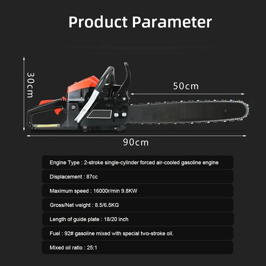 High Power 9800W Chainsaw 70cm Cutting Bar 2-Stroke Petrol Chain Saw Portable Handheld Tree Trimming Machine Wood Cutter