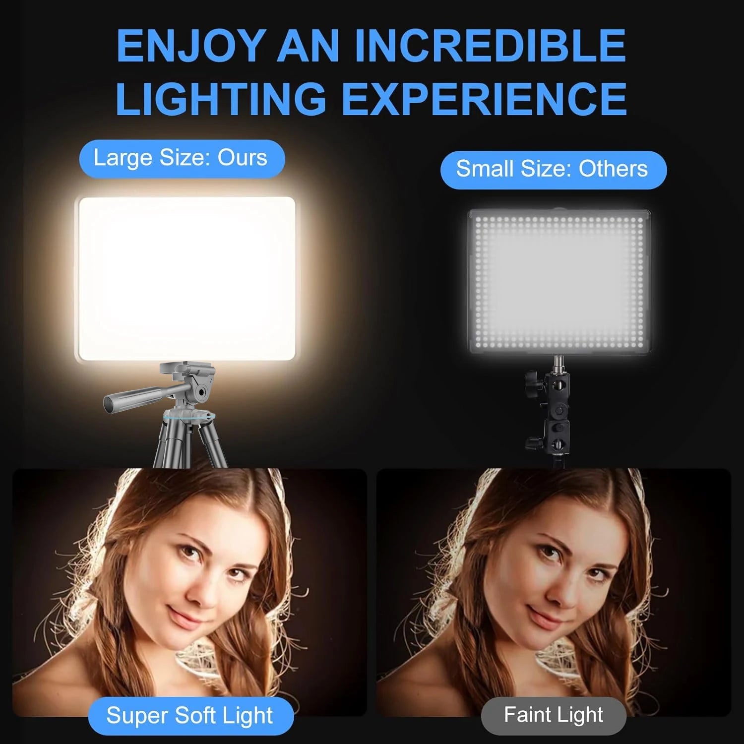 Juego de 2 luces de video LED XRDKJ, luz de estudio, kit de iluminación para fotografía regulable de 2800-6500 K con trípode extensible de 57 pulgadas
