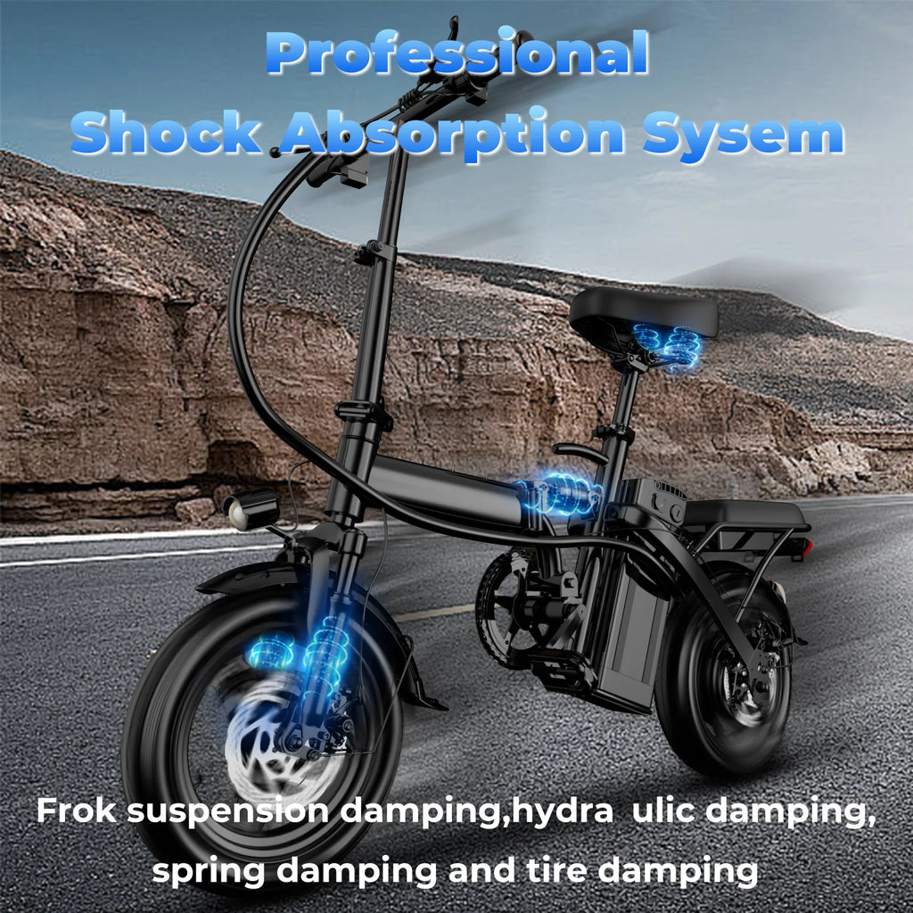 LELEKUAI 500W Adult Electric Bike, 20 MPH, 48V 10.4Ah Removable Battery, 14 Inch Folding Electric Bike, Multi-Shock Absorption