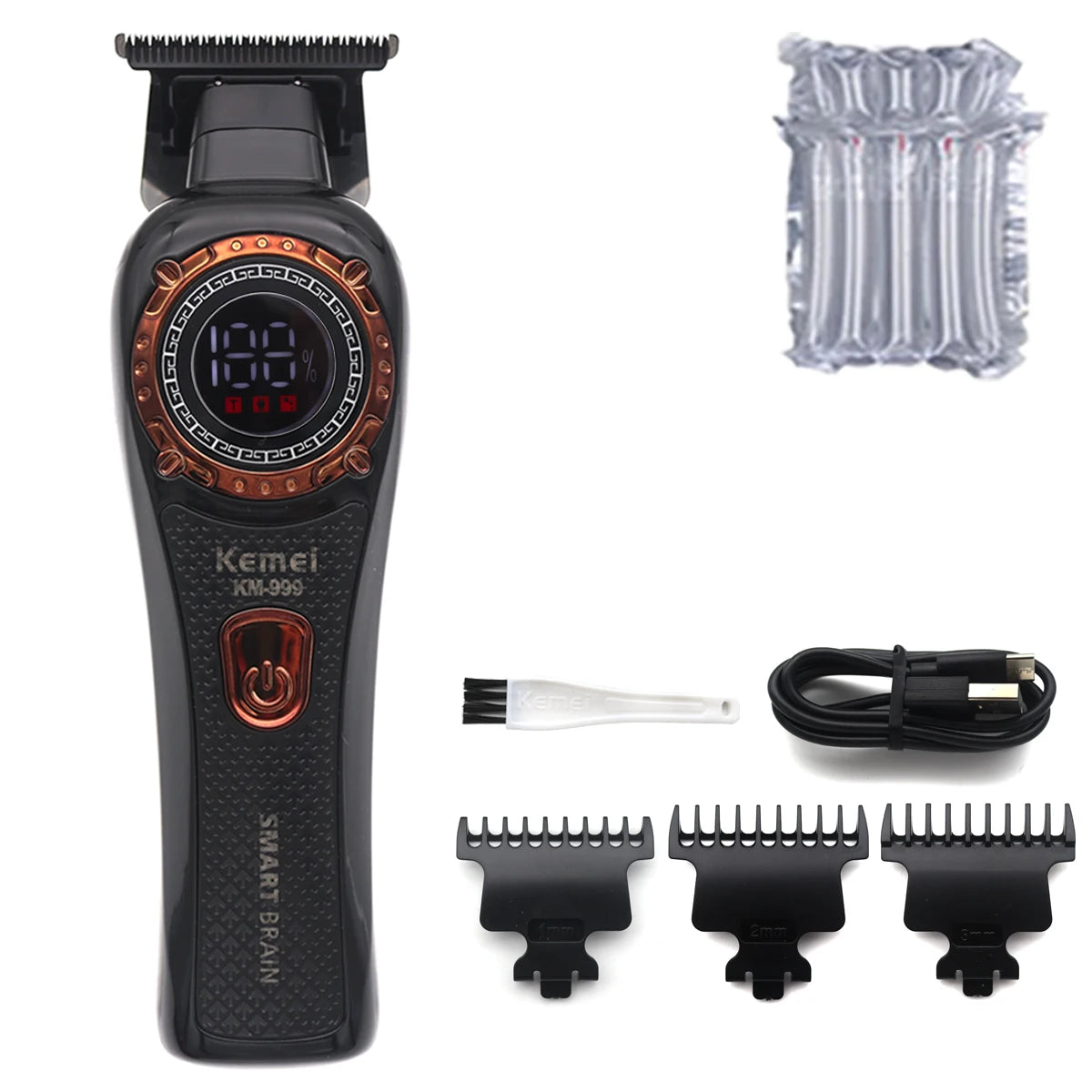 Kemei DLC T-Blade Zero Gapped LED Display Cordless USB Professional Hair Clipper Finishing Machine KM-999 Hair Trimmer for Men