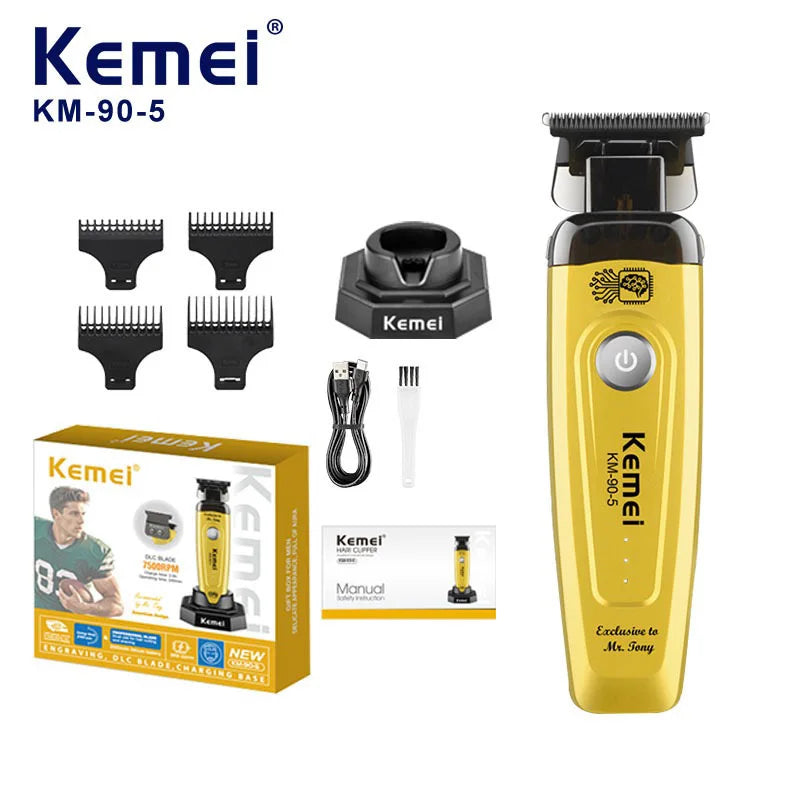 Kemei 90-5 Cortapelos Eléctrico para Barba 7500 RPM Cuchilla Cero para Hombres Cuchilla DLC Máquina Inalámbrica de Corte de Pelo para Acabado de Peluquería