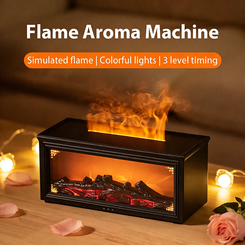 1 Humidificador de aire con difusor de aroma de chimenea con llama simulada, luces nocturnas de colores, temporizador de 3 niveles, alimentado por USB