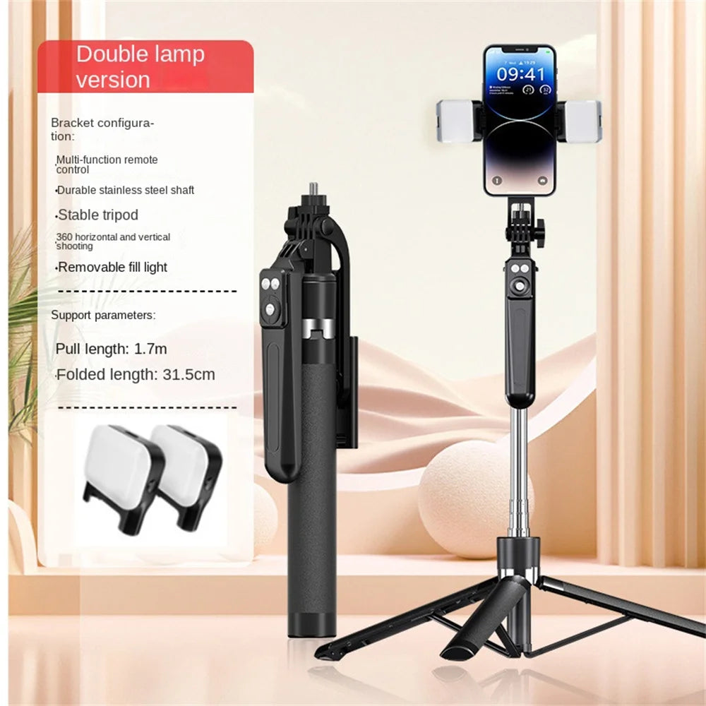 Roreta new 1.7M Portable camera tripod with wireless remote control and 360 ° rotation phone holder for video recording and live