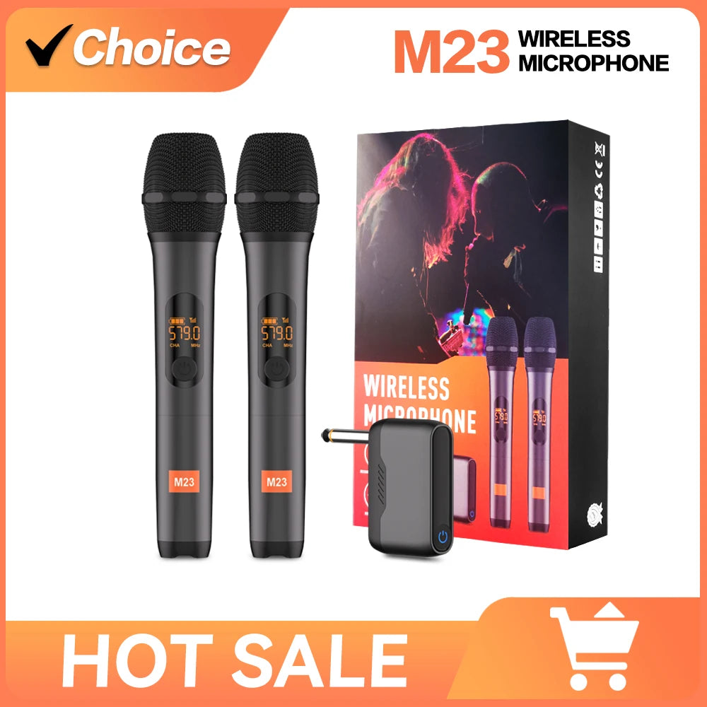 Sistema de Karaoke M23 UHF de 2 Canales con Micrófono Inalámbrico, Receptor Recargable y Micrófono de Mano Inalámbrico para Iglesia, Fiestas, Altavoz