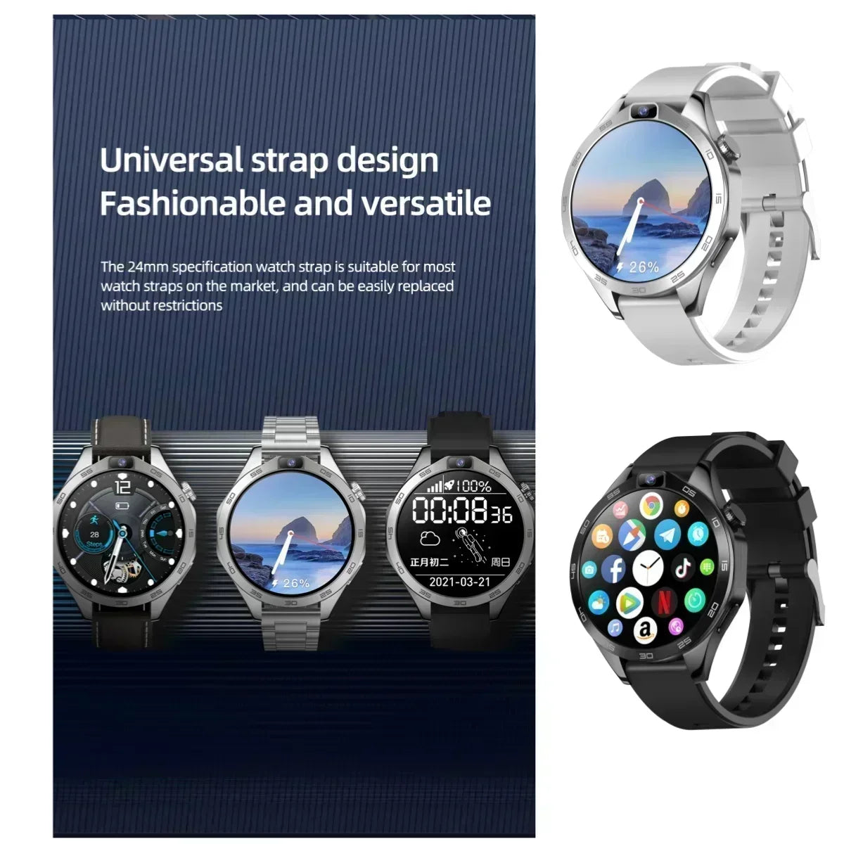 X11 Nuevo reloj inteligente Android pantalla de 1,85 pulgadas batería de 1380 mah 200 W cámaras duales HD GPS WIFI frecuencia cardíaca descarga APP reloj inteligente hombres mujeres