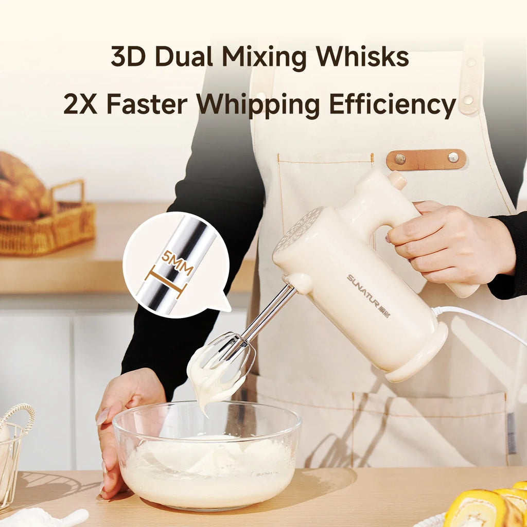 SUNATUR SR-1820A 200W 5-Speed Electric Hand Mixer, Dual Whisks 304 Attachments One-Key Eject for Home Baking