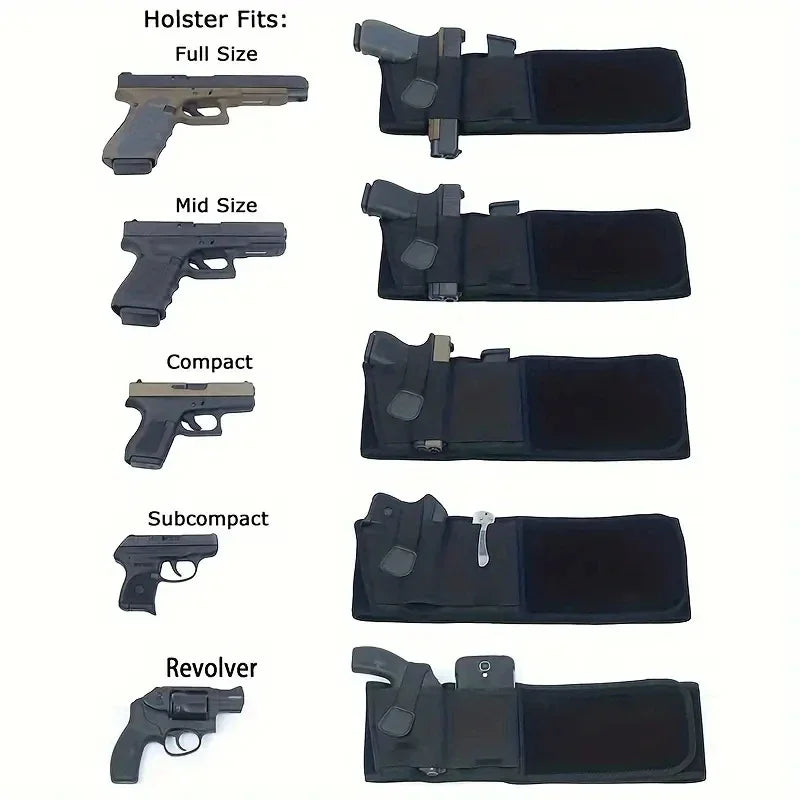 Portable Tactical Gun Holster Waist Belt Outdoor Hunting Hiking Concealed Carry Phone Bag Black Hidden Belly Defense Waist Belt