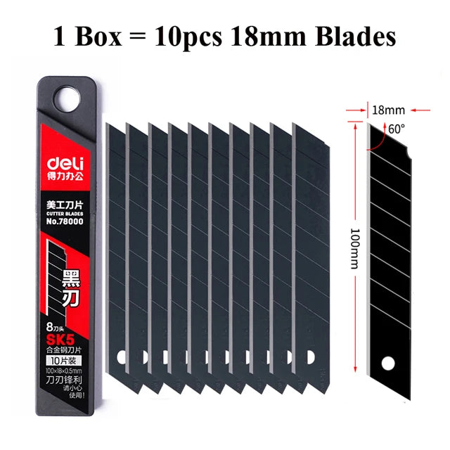 Deli Snap-off Utility Knife Retractable Box Cutters 9mm 18mm High Carbon Steel Blades Auto Lock, Perfect for Office and Home use
