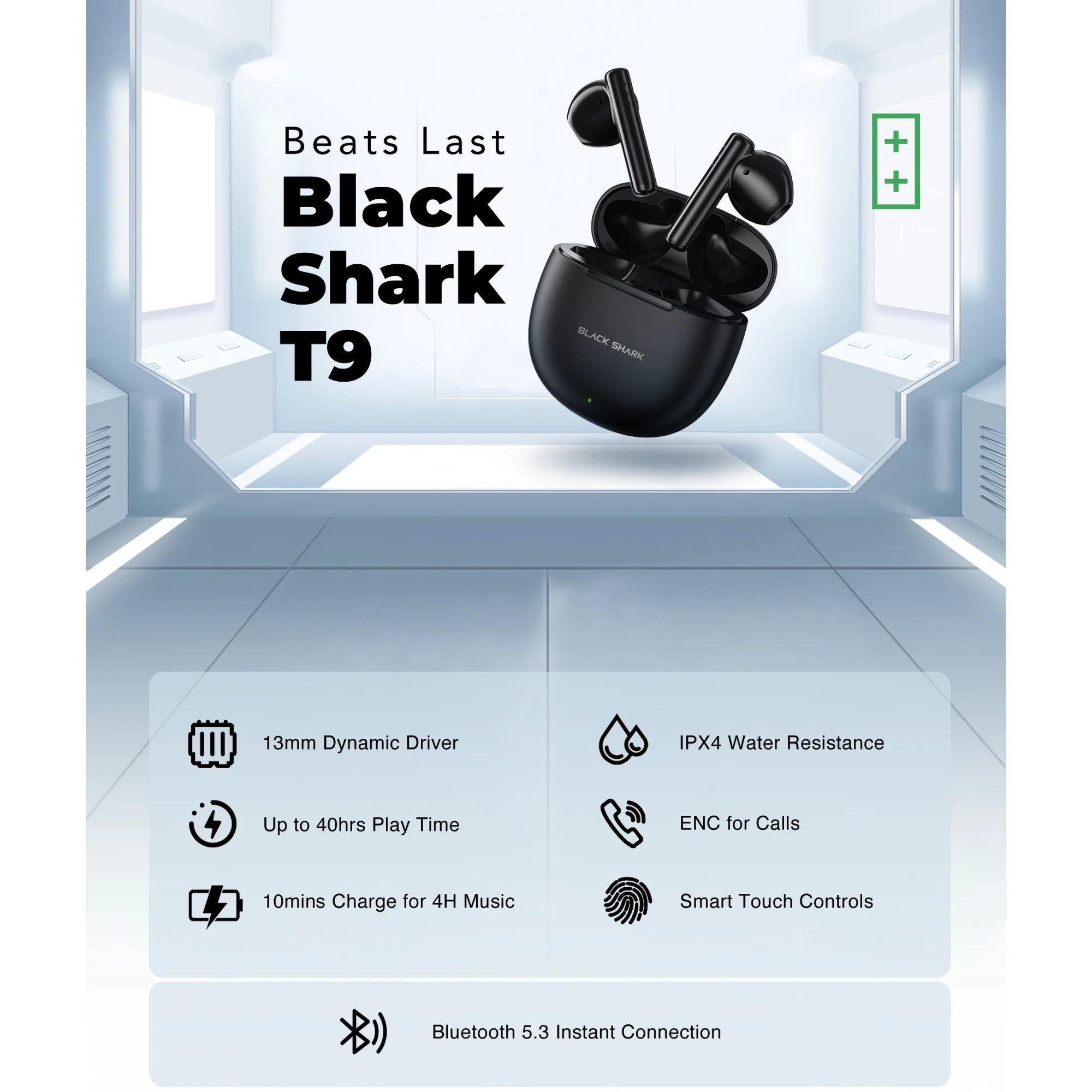 Black Shark Lucifer T9 Wireless Earphones, TWS Bluetooth 5.3 Gaming Earbuds, 40h Playback 13mm Dynamic Driver IPX4 Waterproof