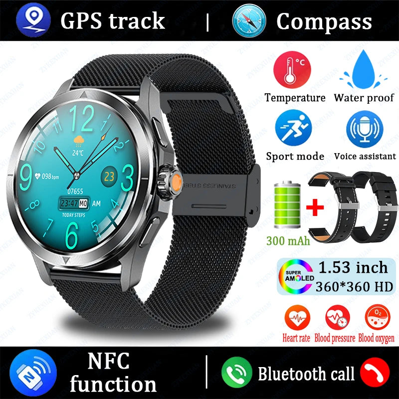 Original S4 Ultra Smart Watch Men  AMOLED Outdoor Sport NFC GPS Track Heart Rate Waterproof Bluetooth Call Smart watch 2025 New