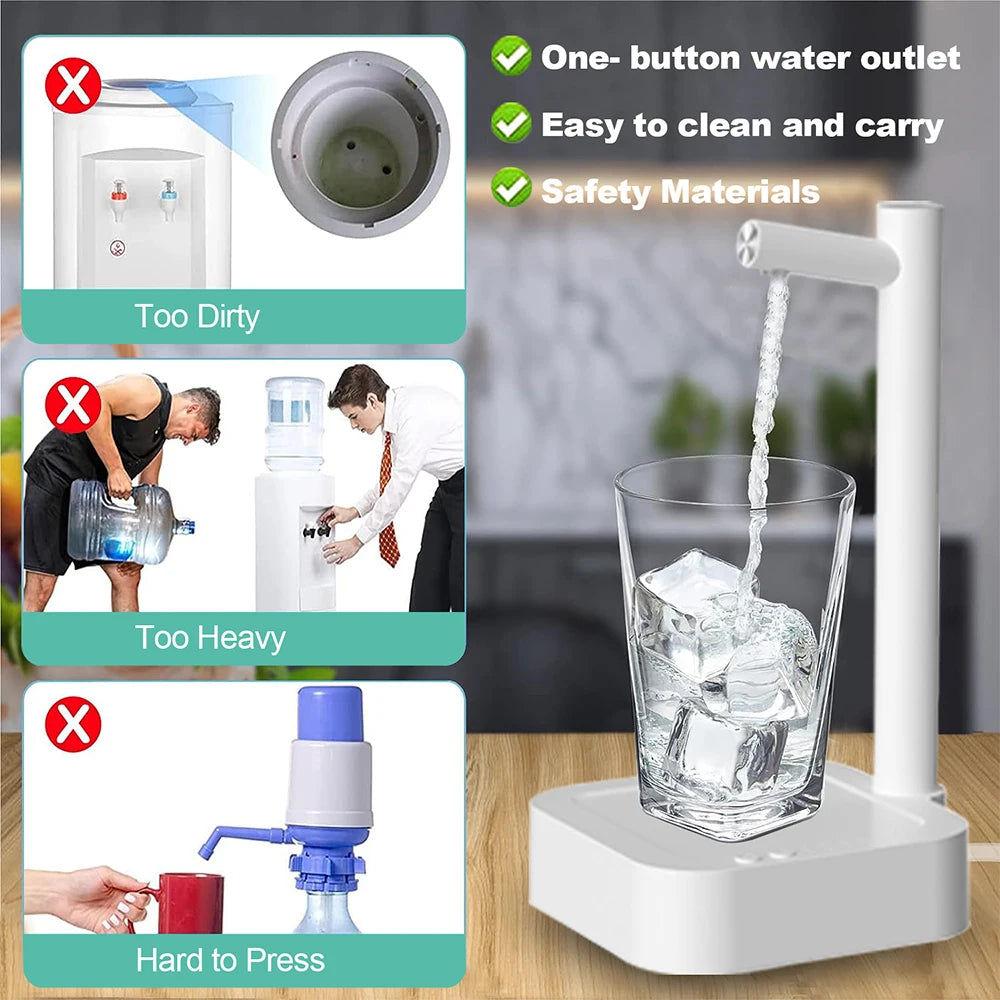 Dispensador de agua eléctrico de 19 litros, bomba de galones de agua, dispensador automático de agua de escritorio, bomba recargable para botellas de agua potable