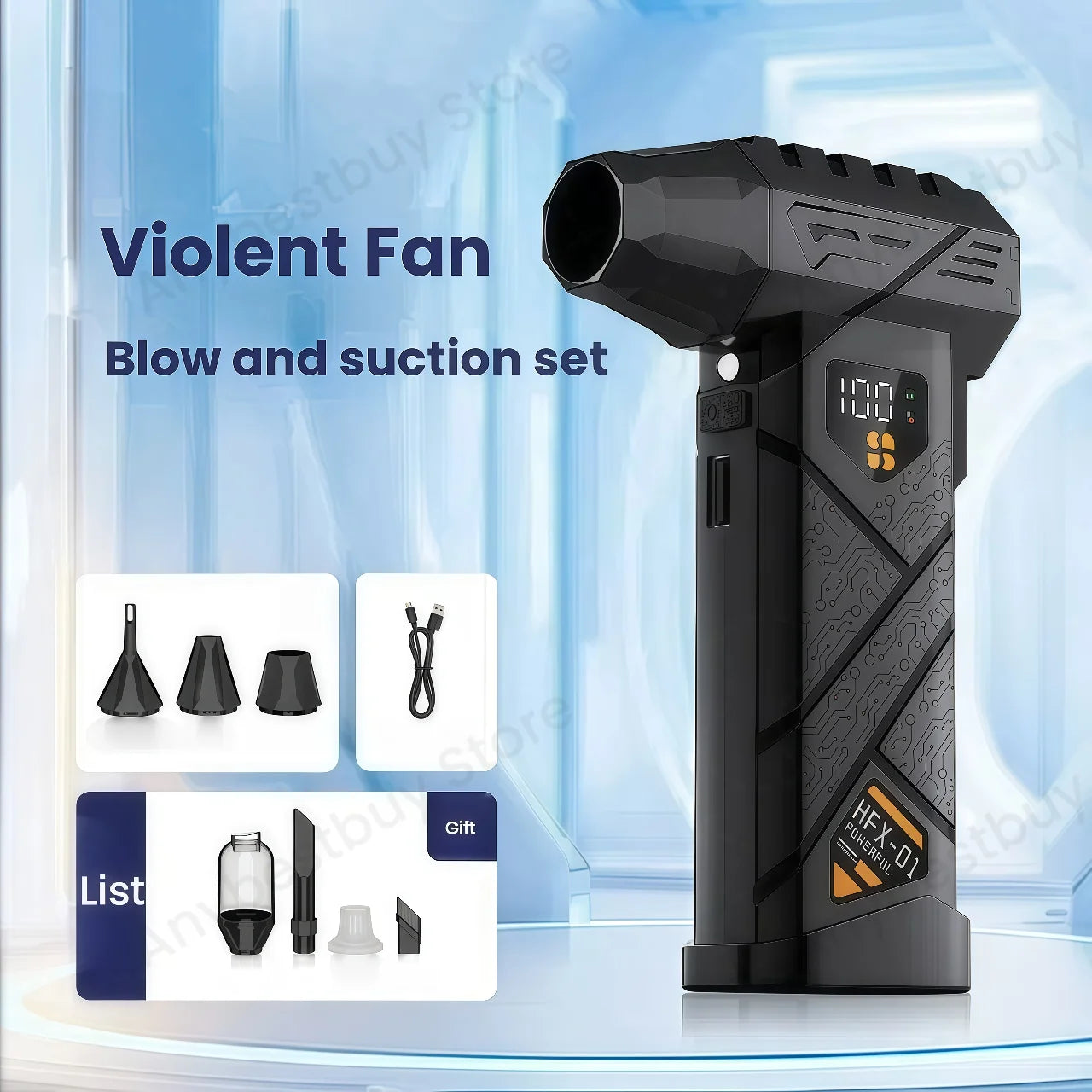 HFX-01 Powerful Turbo Air Blower 380g Blowing Force Strong Airflow Turbo Fan Power Bank Function Wireless Compressed Air Duster